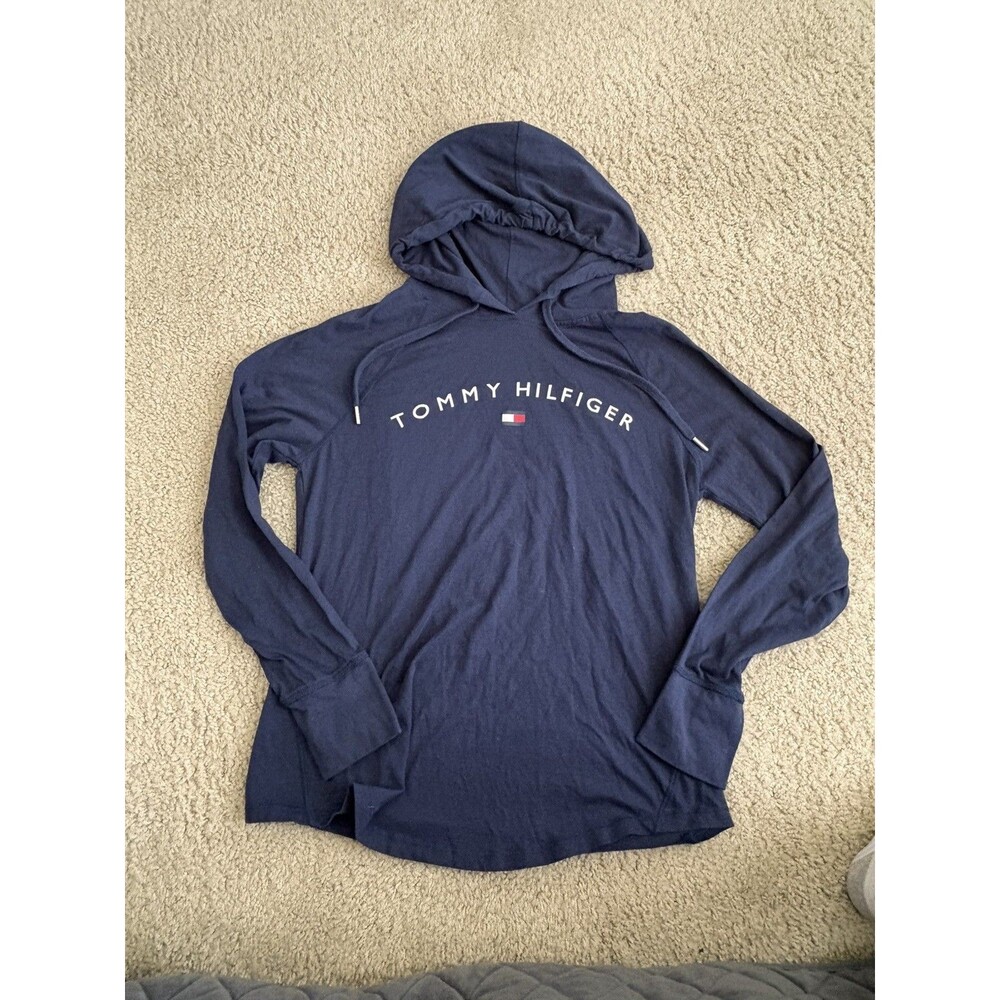 TOMMY HILFIGER Sport Womens Navy Logo Hooded Long Sleeve Top/T-shirt Medium